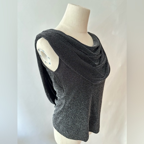 Xscape By Lawrence Kurtz Draped Metallic Silver Black Top - Picture 2 of 9